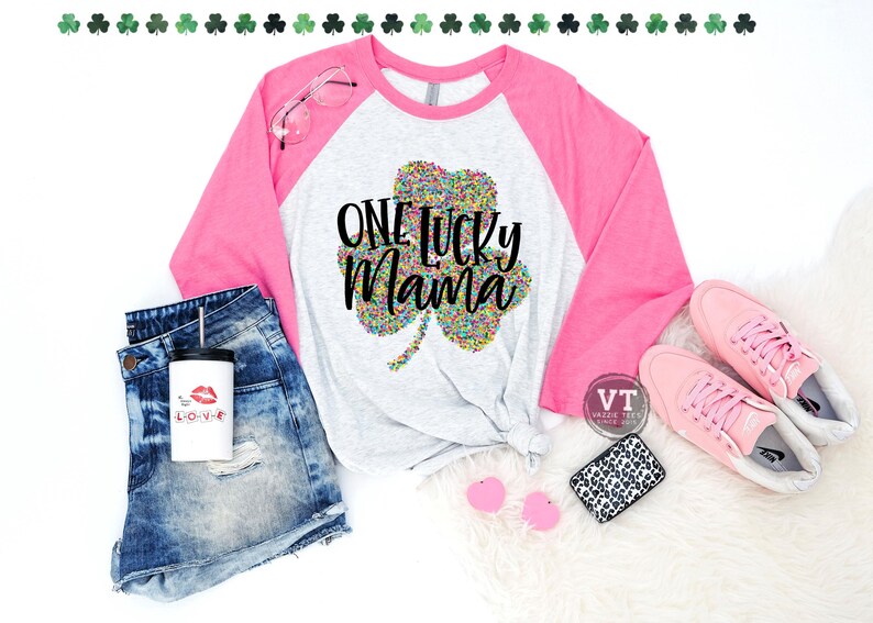 One Lucky Mama Shirt - One Lucky Grandma - Rainbow Clover Shirt - Unisex Adult Shirts - St. Patrick's Day shirts - Adult Holiday Shirts Pink