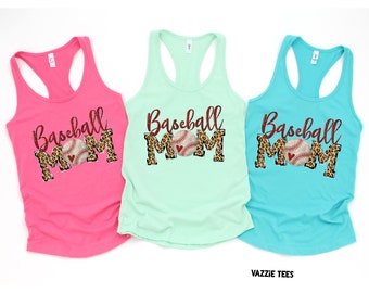 Personalized Baseball Mom Tank Top: Leopard Print Racerback