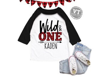 Wild & One Birthday Shirt - Personalized Lumberjack Shirt - Buffalo Plaid Shirt - ONE Year Old - Birthday Party - 1st Birthday Shirt