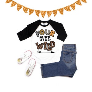 Four Ever Wild Birthday Shirt - Safari Theme - Unisex Kids&#39; Tanks - 4th Birthday - FOURever - Four Year Old - Animal Print Shirt - Jungle