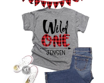 Wild One Birthday Shirt: Lumberjack Buffalo Plaid 1st Birthday