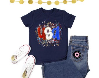 Sparkly USA Shirt - USA Splatter Shirt - Patriotic America Shirt - 4th of July - Holiday Adult and Kids Shirts - Labor Day