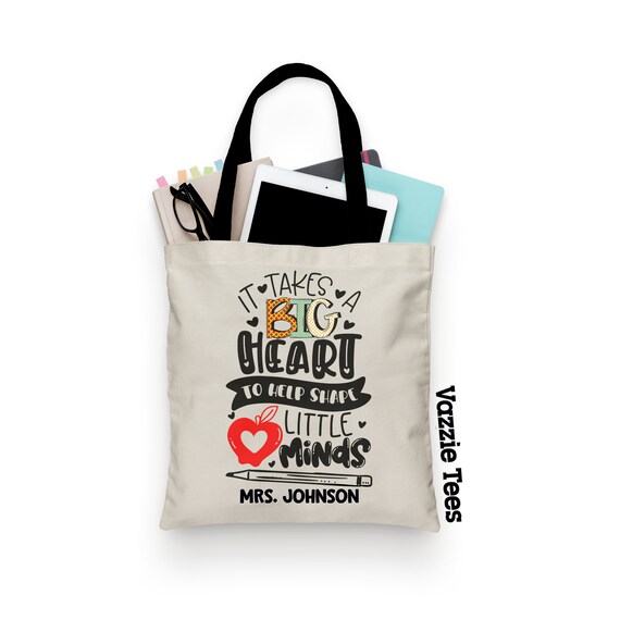 It Takes a Big Heart to Shape Little Minds Tote Bag Totes for Teachers Teacher Gifts Tote Bags Teaching Tote Bags Bargain Tote Etsy