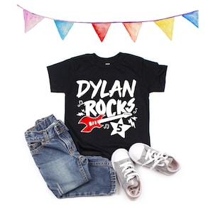 Rock N' Roll Birthday Shirt - Personalized Birthday Shirt - ANY AGE - Unisex Kids' Shirts - One Rocks - Two Rocks - Guitar Birthday Shirt