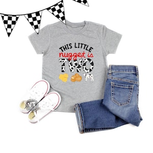 This Little Nugget is TWO shirt  - Chicken Nugget Theme Birthday Shirt - Chicken Nugget Shirt - Unisex Kids&#39; Shirt - Nuggets and Fries Shirt