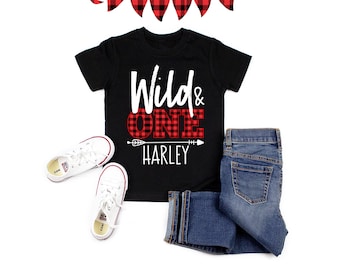 Wild One Birthday Shirt: Personalized Lumberjack Buffalo Plaid