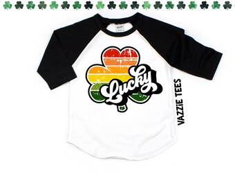 Retro Lucky Clover Shirt - Retro Rainbow Shirt - Unisex Kids' Tees - St Paddy's Day Shirts - Kids St Patrick's Day Shirts - Rainbow Lucky