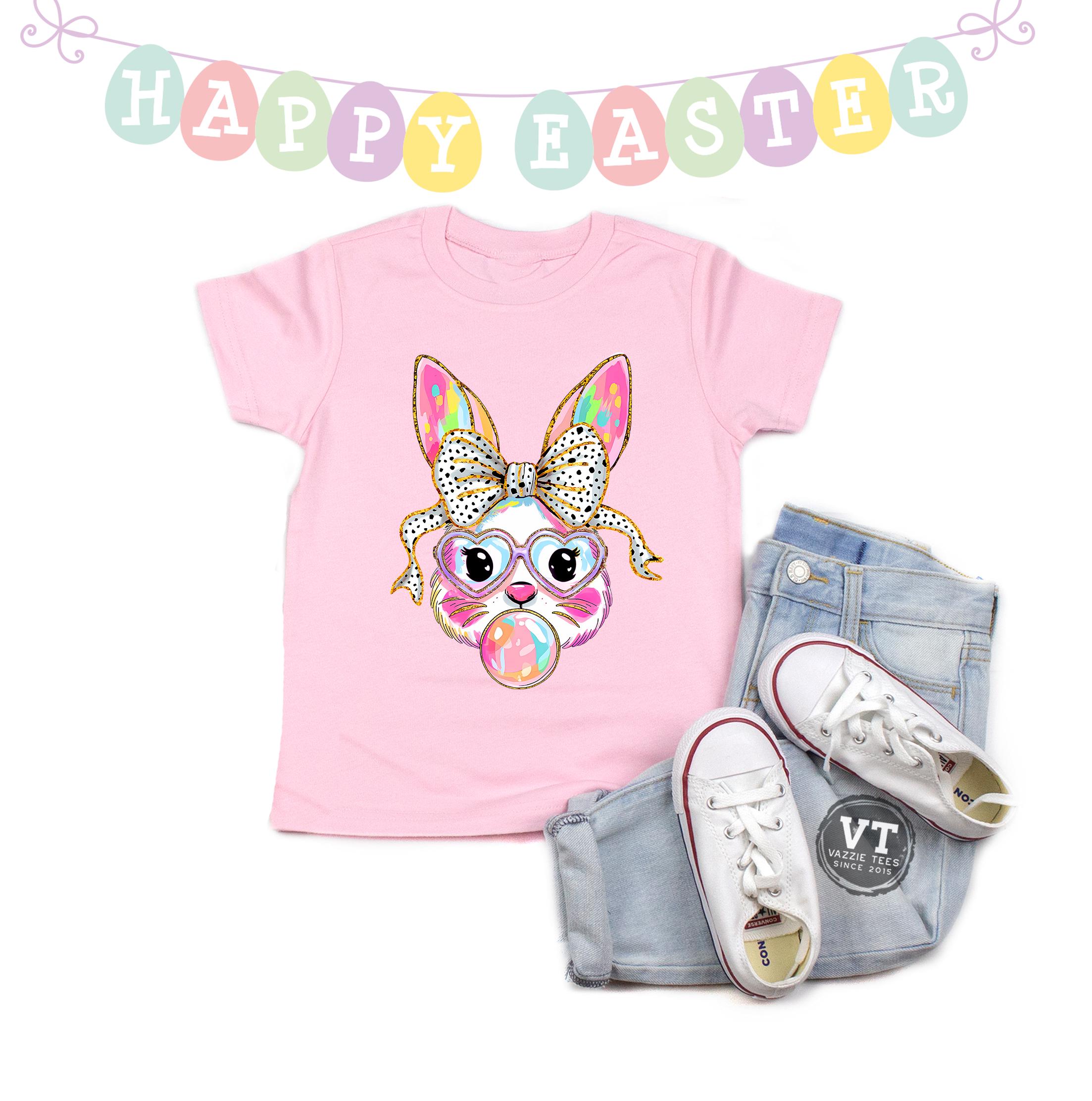 Girls' Easter Bunny Shirt: Coquette Glitter Bunny Blowing Gum - Etsy