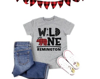 Wild and 1 Bear Birthday Shirt - 1st Birthday Shirt - Buffalo Plaid Bear Shirt - ONE Year Old - Birthday Party - Lumberjack - Personalized