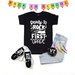 Ready to Rock First Grade Shirt - First Grade Shirts - Back to School Shirts - First Day of School Shirts - Let&#39;s Rock 1st Grade - 2037
