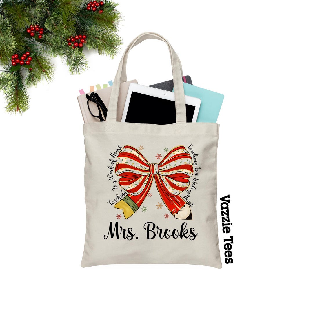 Teacher Christmas Tote Bag - Teaching is a Work of Heart Tote Bag ...