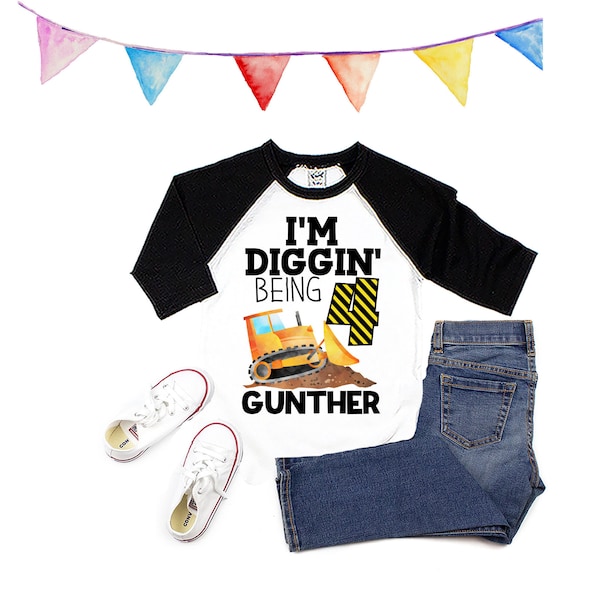 I'm Digging Being 4 Shirt - Construction Theme Birthday Shirt - 4 Year Old - Fourth Birthday Shirt - I'm four - Unisex Shirts - Bulldozer