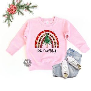 Be Merry Christmas Sweatshirt - Long Sleeve Shirt - Be Merry - Glitter Plaid - Kids and Adult Holiday - Christmas Rainbow - Merry & Bright