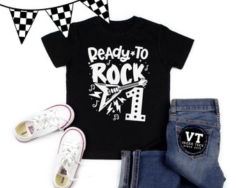 Rock N' Roll Birthday Shirt - Ready to Rock Birthday Shirt - ANY AGE - Unisex Kids' Shirts - One Rocks - Two Rocks - Guitar Birthday Shirt