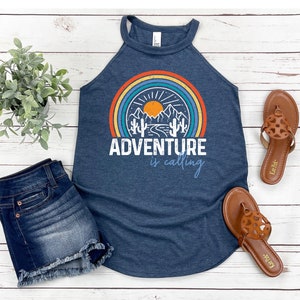 Adventure is Calling Tank Top - 2022 Adventure Shirts - Women&#39;s Rocker Tank Tops - Quotes - Inspirational Designs - Women&#39;s Mock Neck Tanks