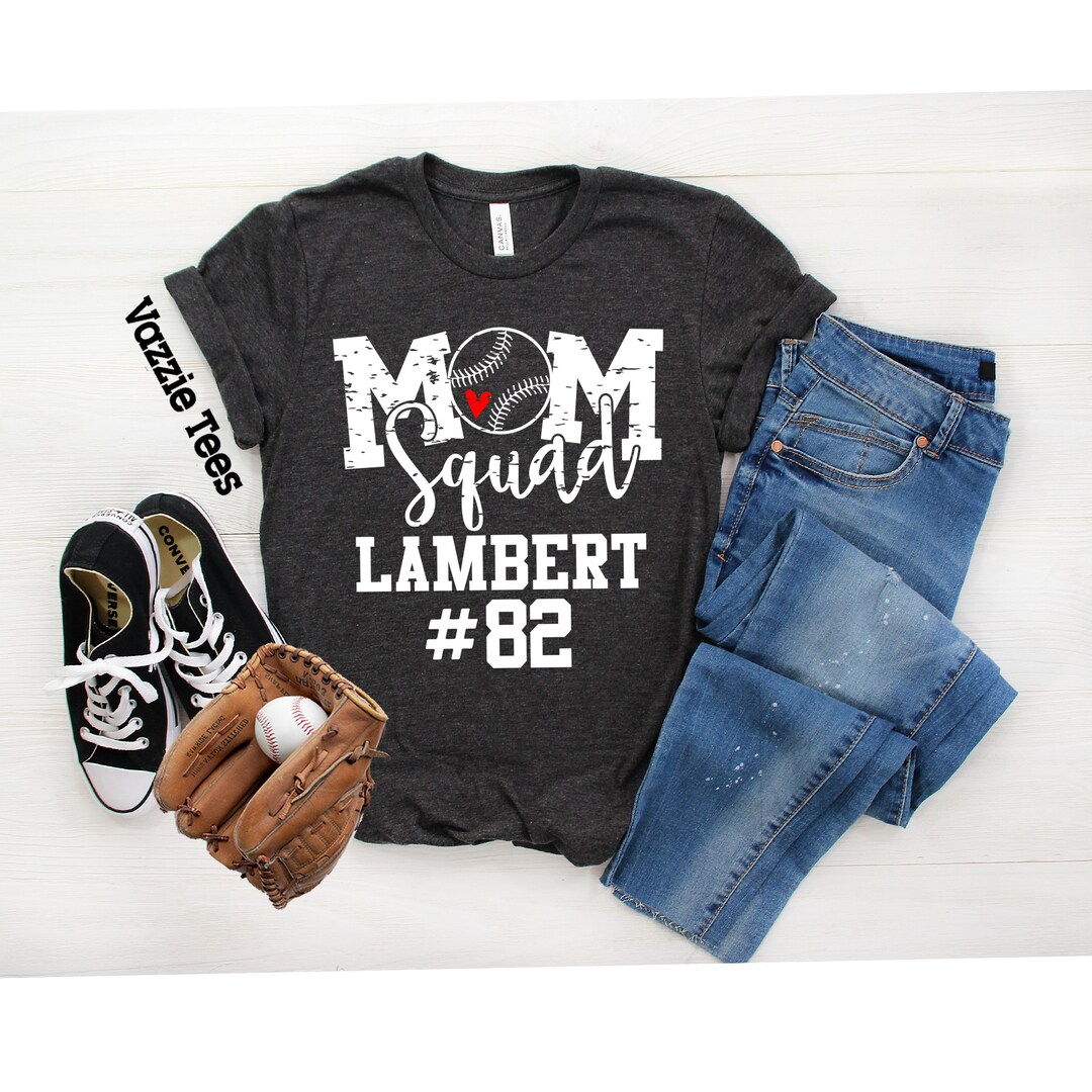 Baseball Mom Squad Tees Personalized Unisex Adult Shirts Crew and Vneck
