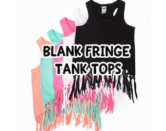 BLANK Girls and Junior Fringe Tank Tops - NO DESIGN - Blank Fringe Kavio Tank Tops - discontinued items