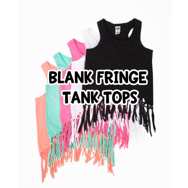 BLANK Girls and Junior Fringe Tank Tops - NO DESIGN - Blank Fringe Kavio Tank Tops - discontinued items