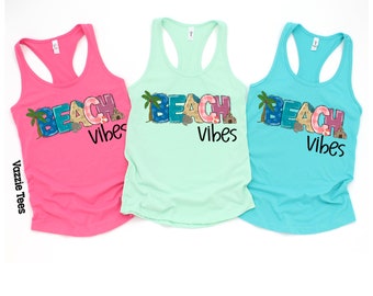 Beach Vibes - Women's Racerback Tank Tops - Beach Tanks - Summer Vibes - Vacation Shirts - Beach and Sunnies - Cruise Shirts - Spring Break