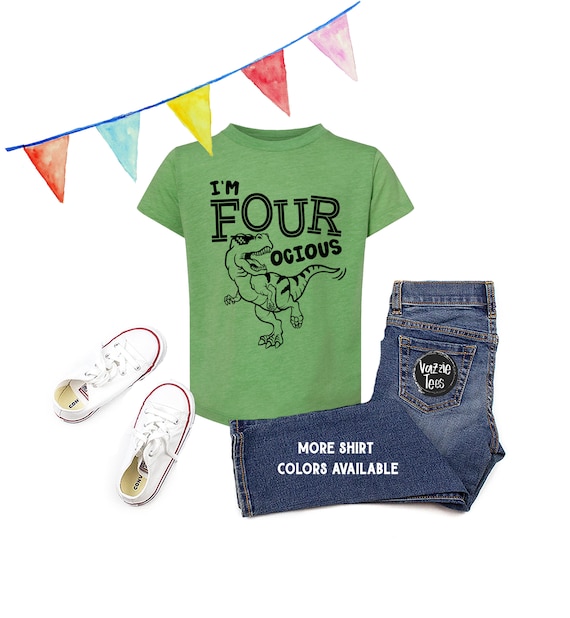 4th Birthday 4 Year Old Boy Four-Ocious Dinosaur Kids Shirt 4th Birthday 4 Year Old Boy Four-Ocious Dinosaur Kids Shirt