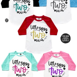 Little Miss Two Much Two Much Two Year Old TWO Toddler Girl 2nd birthday birthday outfit birthday girl girls' birthday shirt image 2