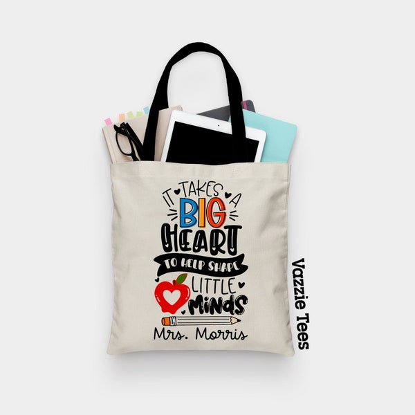 It Takes a Big Heart to Shape Little Minds Tote Bag - 22- Totes for Teachers - Teacher Gifts - Tote Bag - Teaching Tote Bags - Bargain Tote