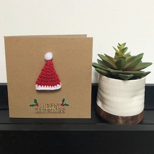 Weihnachtskarte - Handgemachte Gehäkelte Weihnachtsmütze
