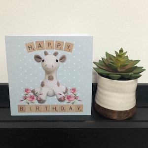 Birthday Card - Glitter Crochet Giraffe