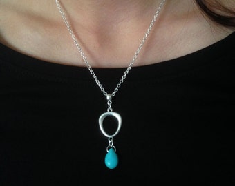 Boho Necklace, Bohemian Necklace, Silver Necklace, Turquoise Necklace Jewelry, Retro Necklace,  Hoop Necklace, Boho