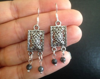 Bohemian earrings, Ethnic earrings, Boho earrings, Silver dangle earrings, Tribal earrings, Silver Labradorite earrings, UK Seller
