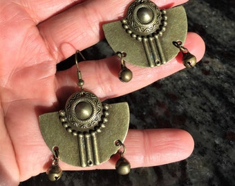 Aztec earrings, Bohemian earrings, Ethnic earrings, Boho earrings, Tribal earrings, Bronze dangle earrings