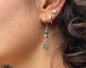 Boho Earrings, Green, Silver, Hammered, Bohemian, Ethnic, Tribal, Hypoallergenic, Sterling Silver, UK