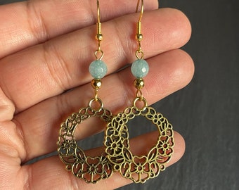 Boho Earrings Gold Tribal, Ethnic , Boho, Bohemian, Gypsy, Dangle, Filigree, 14K Gold UK