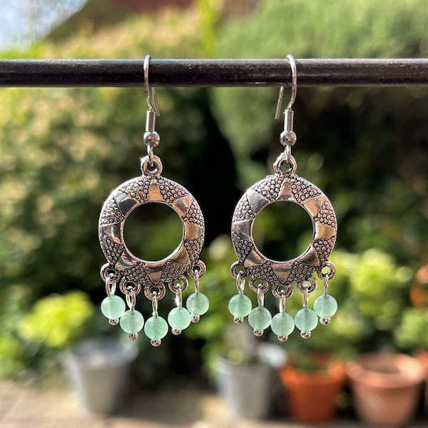 Bali Style Boho Earrings, Green, Ethnic, Tribal, Chandelier, Hippie,  Bohemian, Hypoallergenic, Sterling Silver