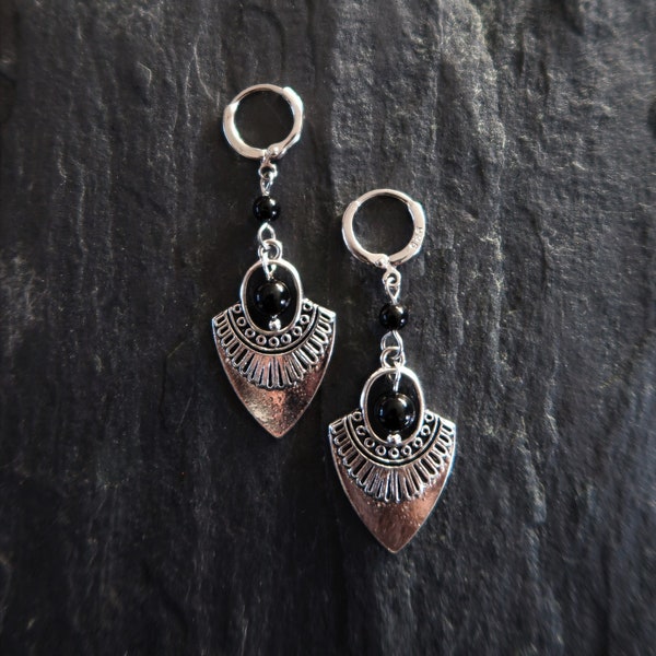 Black Boho Earrings, Bohemian, Ethnic, Boho, Tribal, Long Drop, Light, Hypoallergenic, Sterling Silver