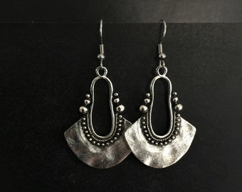 Ethnic Boho Earrings Silver, Bohemian, Festival, Tribal, Gift, Long Drop, Hypoallergenic, Sterling Silver, Leverback, UK