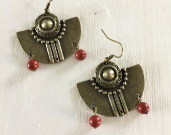 Aztec earrings, Bronze,  Bohemian, Ethnic, Boho, Tribal, Bronze dangle