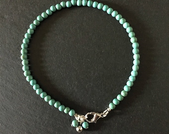 Turquoise Boho Anklet, Silver Anklet, Women, Beach, Boho, Bohemian, Tribal, Ethnic, Festival