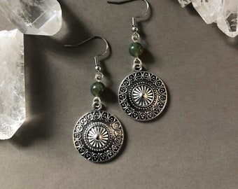 5202 Blue Yellow and Gray Mouse and Flower Boho Earrings