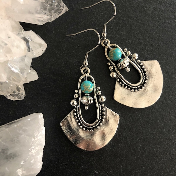 Earrings Sea Sediment Jasper Chandelier Ethnic, Boho, Bohemian, Festival, Tribal, Hypoallergenic, Sterling Silver, Gift, UK