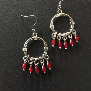 Ruby Red Rustic Silver Dangle Earrings, Ethic, Bohemian, Festival, Boho, Tribal earrings, Hypoallergenic, Sterling Silver
