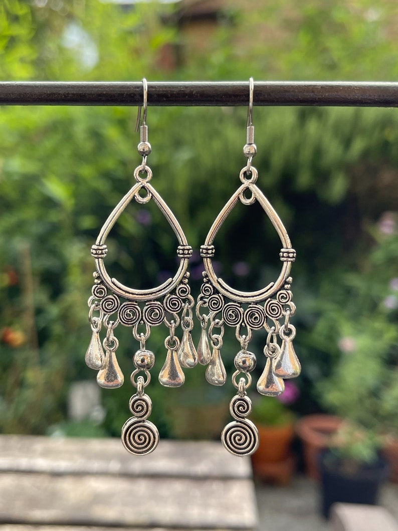 Boho Earrings Long Drop Dangle Chandelier Tribal Hoop Spiral Bohemian Gypsy Ethnic Festival Hypoallergenic Sterling Silver UK image 8