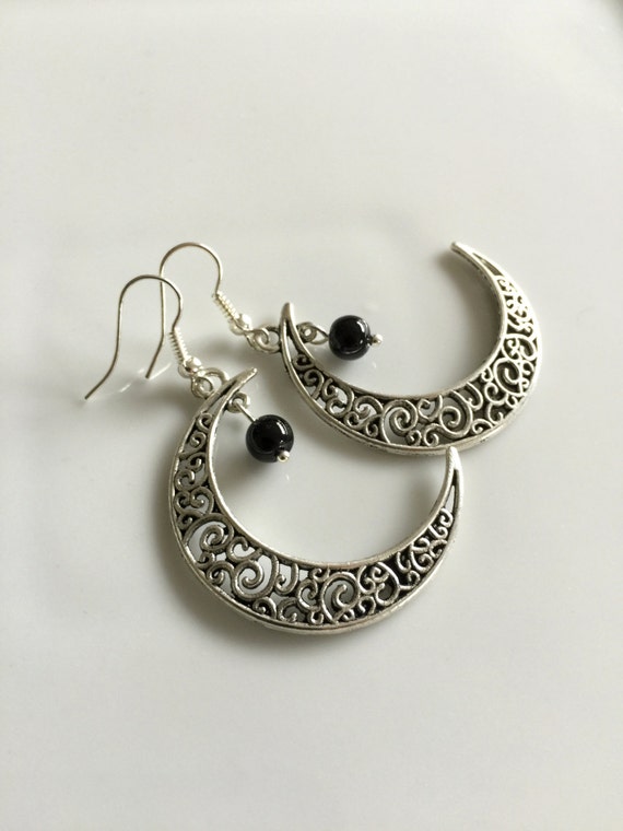 Black Jade Earrings Jewellery Moon Earrings Crescent Etsy