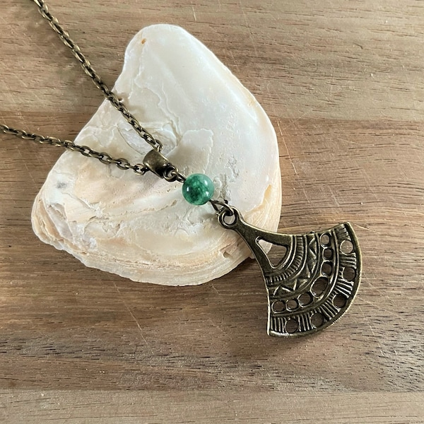 Boho Necklace, Bronze, Green, Ethnic, Bohemian Mandala Statement Pendant Large UK