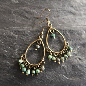 Bronze Boho Earrings, African Turquoise, Ethnic, Bohemian, Chandelier, Tribal image 7