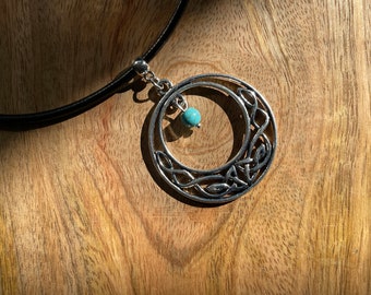 Celtic necklace, Leather Cord, Turquoise, Boho, Bohemian, Hippy