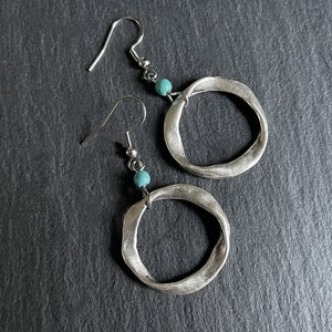 Turquoise Silver Boho Earrings, Long Drop, Hoop, Ethnic, Tribal, Hippie, Gypsy, Bohemian, Gift, UK image 5