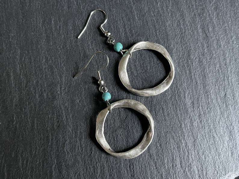 Turquoise Silver Boho Earrings, Long Drop, Hoop, Ethnic, Tribal, Hippie, Gypsy, Bohemian, Gift, UK image 5