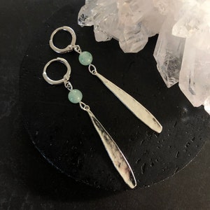 Boho Silver Earrings, Green, Hammered, Ethnic, Bohemian, Tribal, Hypoallergenic