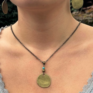Bronze Boho Long Necklace, Antique Bronze,Turquoise, Ethnic, Bohemian Mandala Statement Pendant Ladies Gift Jewellery UK
